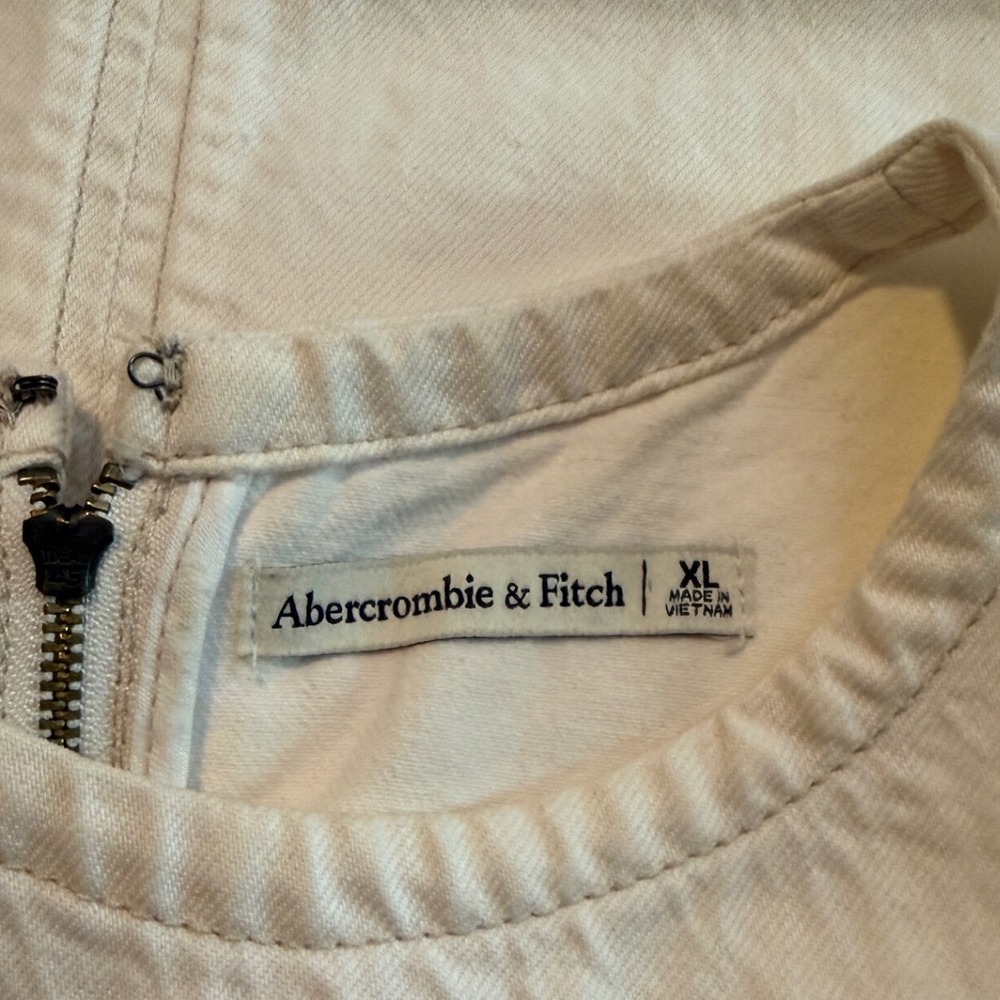 Abercrombie & Fitch Cream Denim Mini Shift Dress Sleeveless Off-White XL - Picture 3 of 4